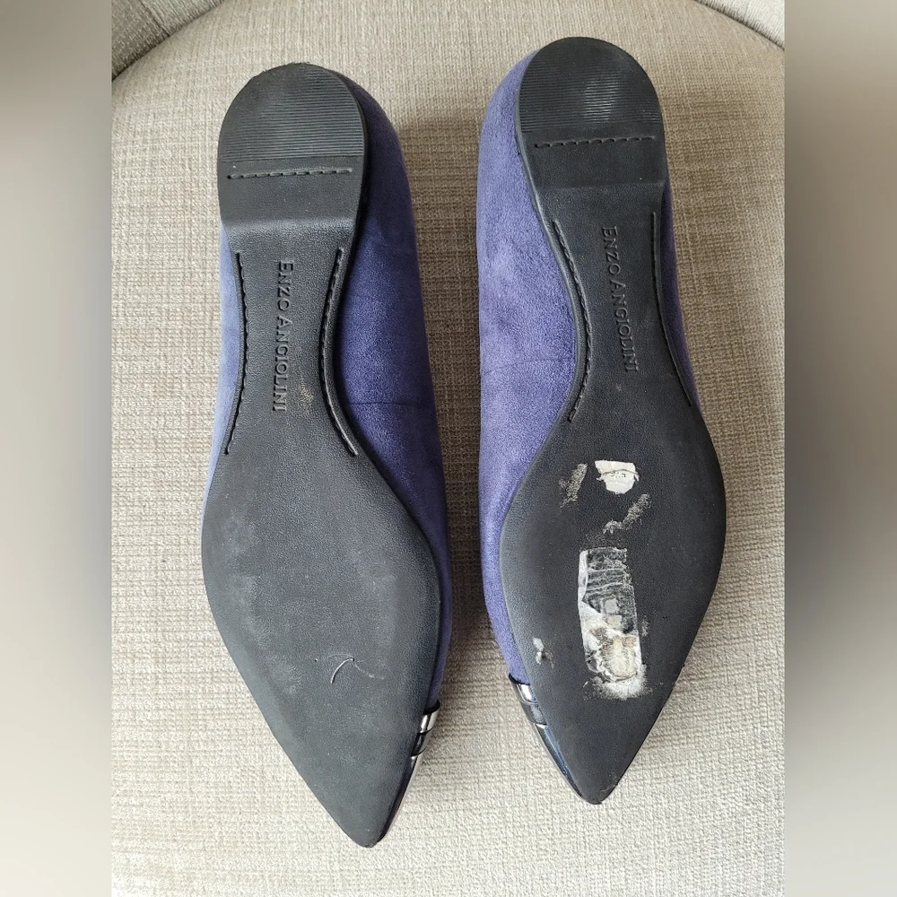 Enzo Angiolini Shoes Eacaulin Blue Suede Metallic Pointed Toe Flats Size…